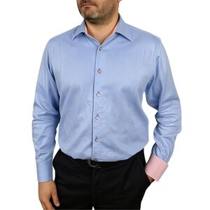Coton Doux Chambray Men's 40/15 3/4 With Pink Flip Cuffs & Placket